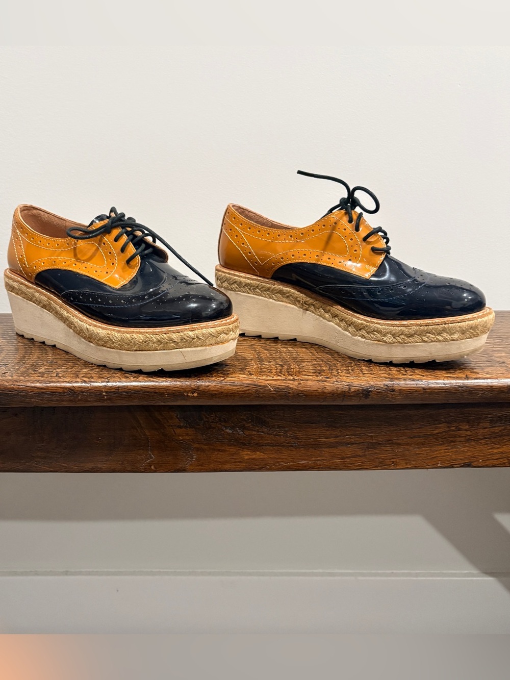 Staccato Patent Leather Espadrille Wingtip Oxford Platform Shoes Size 6